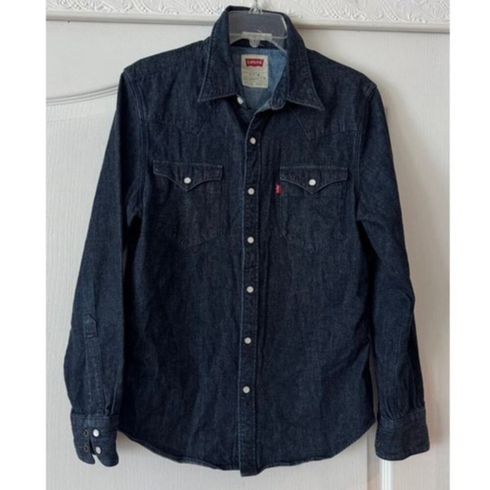 Levi’s Men’s Small Western Denim Shirt Dark Blue - Pearl Snap 65816-0005 - Picture 11 of 14